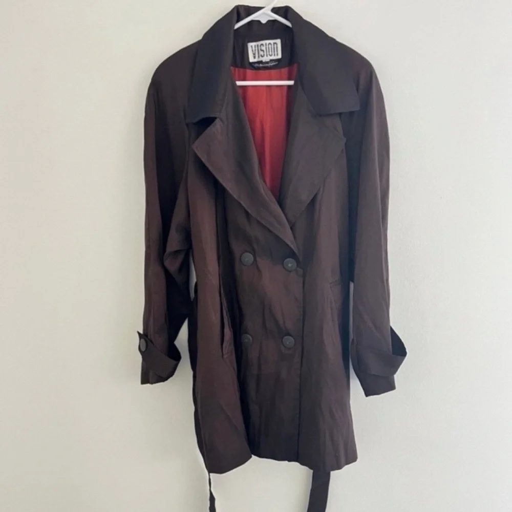 Vintage 80s Vision Brown Metallic Trench Waist Coat Large